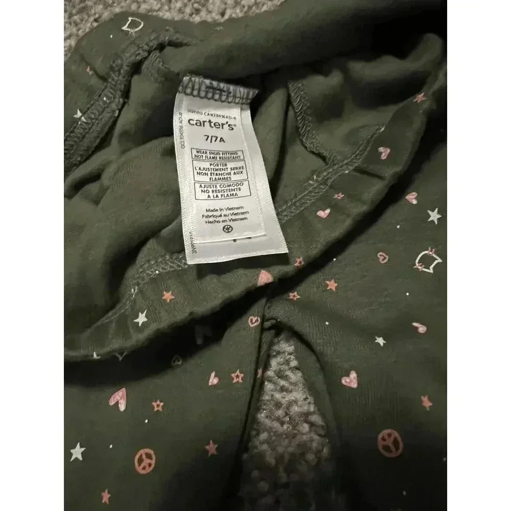 CARTERS GIRLS GREEN STAR PRINTED ELASTIC WAIST STRETCH LEGGINGS Sz 7 - Picture 3 of 3